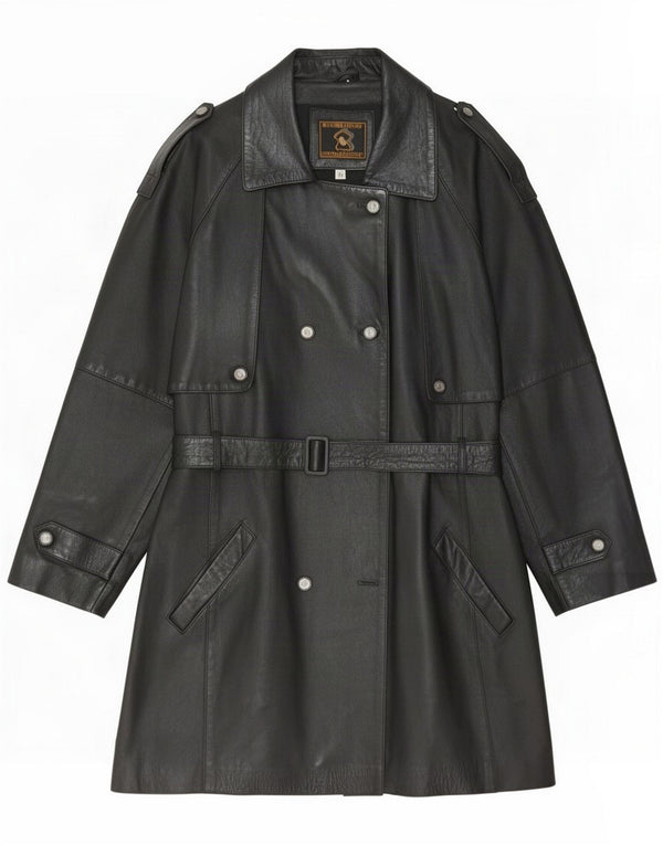 Vintage Womens Relaxed Fit Military Double Breasted Coat UK 14 Medium Black