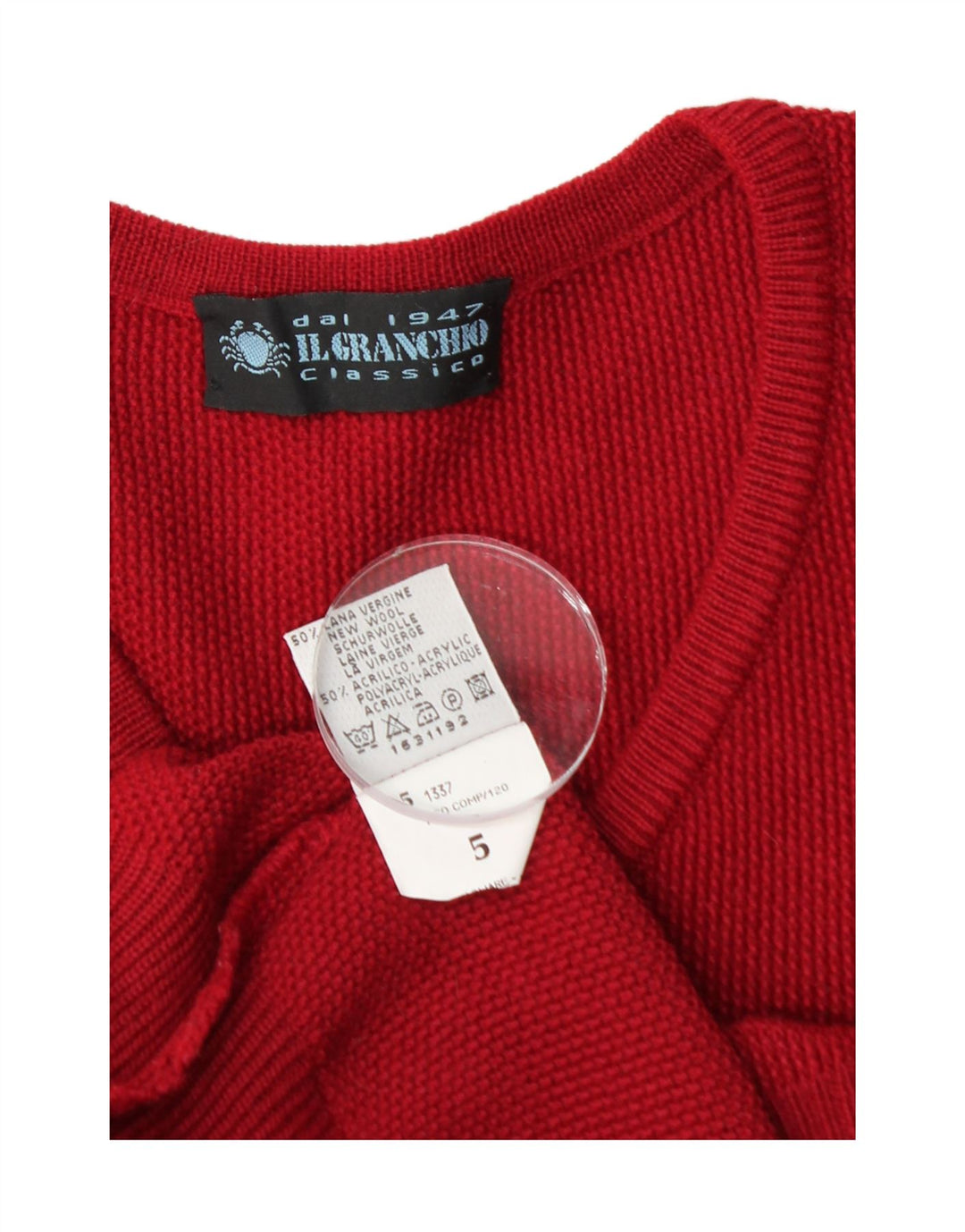 IL GRANCHIO Herren-Pullover mit V-Ausschnitt, große rote Wolle