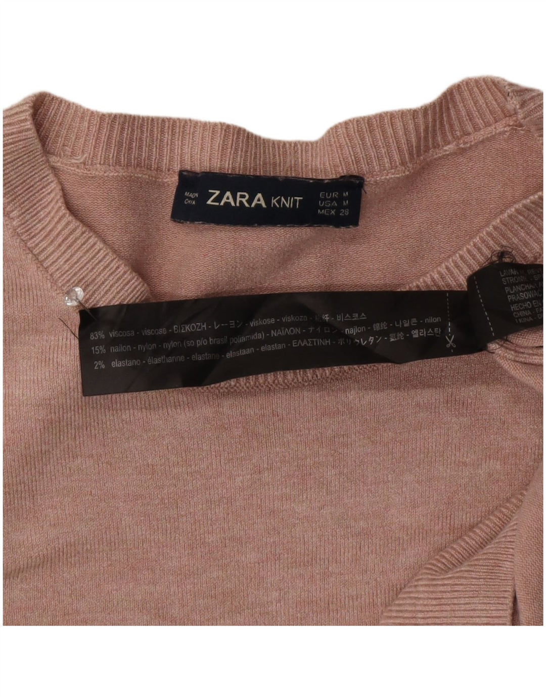 Zara Damen-Pullover mit U-Boot-Ausschnitt, UK 12, mittelrosa Viskose