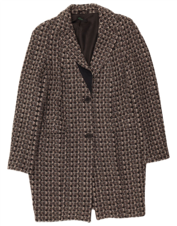 Benetton Damen Mantel IT 42 mittelgraue geometrische Wolle