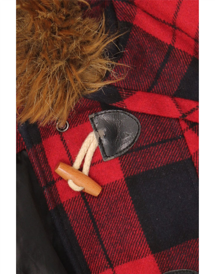 MISS SELFRIDGE Damen-Dufflecoat mit Kapuze, UK 6, XS, rot karierte Wolle