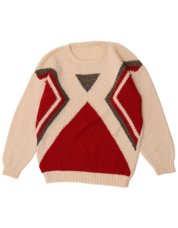 Vintage Damen Pullover mit Rundhalsausschnitt UK 18 XL Off White Colourblock
