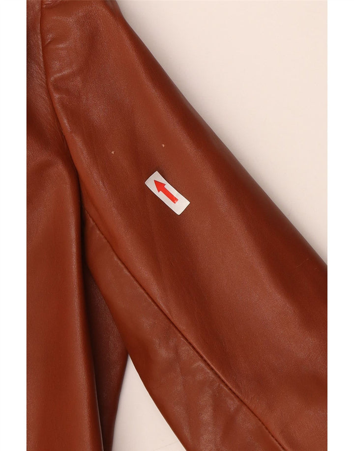 Vintage Damen 2 Knopf Leder Blazer Jacke UK 4 XS Braun