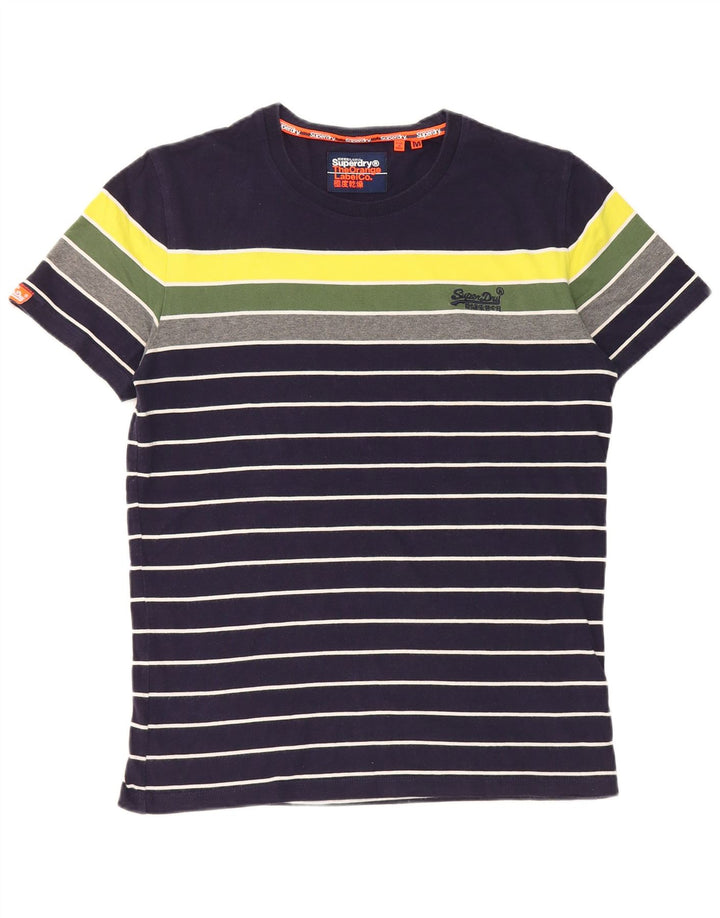 Superdry Herren-T-Shirt-Oberteil aus mittlerer marineblauer Colourblock-Baumwolle