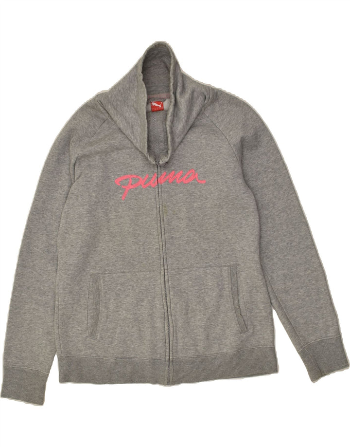 PUMA Womens Graphic Tracksuit Top Jacket UK 14 Large Grey Cotton | Vintage Puma | Thrift | Second-Hand Puma | Used Clothing | Messina Hembry 