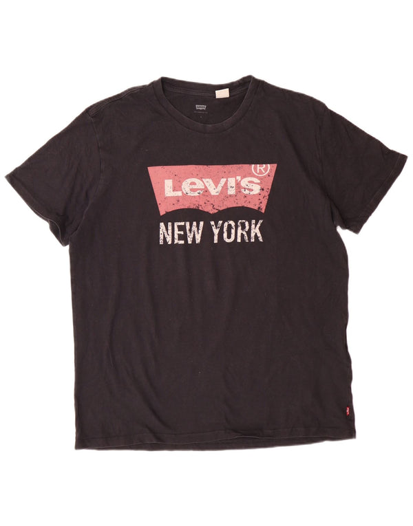LEVI'S Damen Grafik-T-Shirt-Oberteil UK 16 Large Schwarz Baumwolle