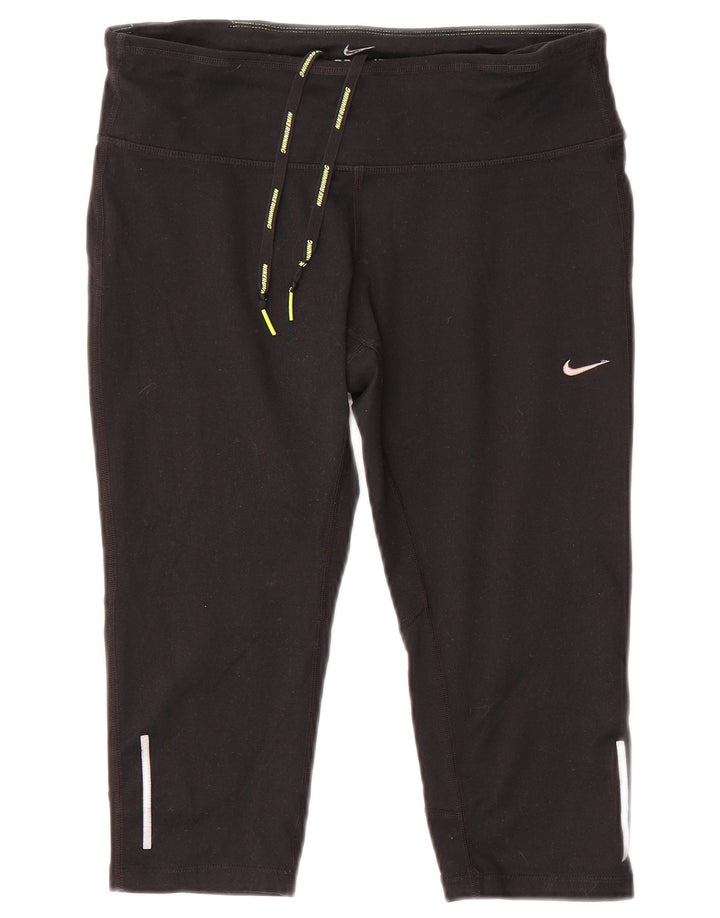 Nike Damen Dri Fit Capri Leggings UK 14 Medium Schwarz