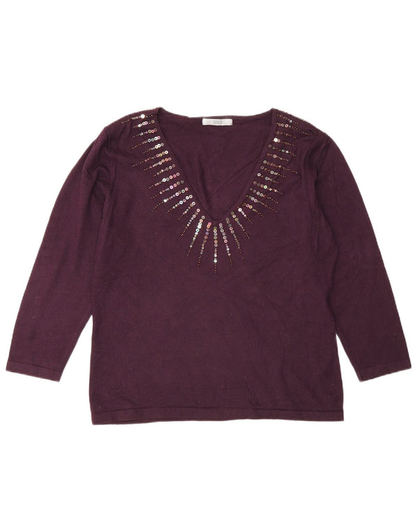 Marks & Spencer Damen-Pullover mit V-Ausschnitt, UK 16, Größe L, Burgunderrot, Viskose