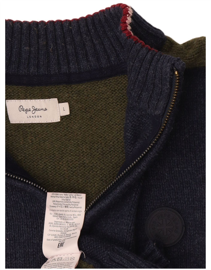 PEPE Jeans Herren-Pullover mit Reißverschluss am Hals, groß, marineblau, Colourblock-Wolle