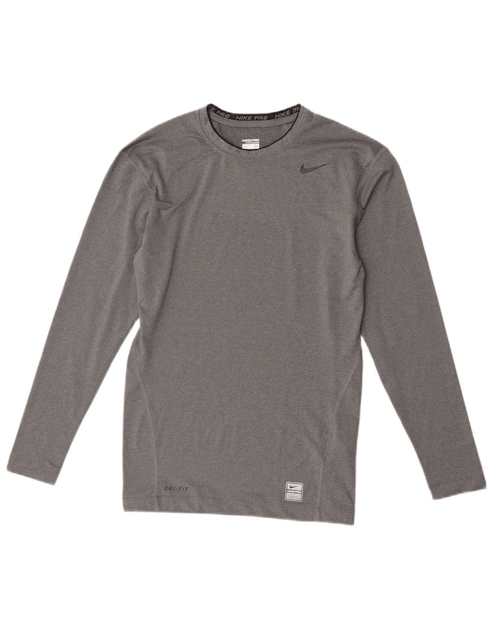 Nike Herren-Kompressionsoberteil mit langen Ärmeln, mittelgrau meliertes Polyester