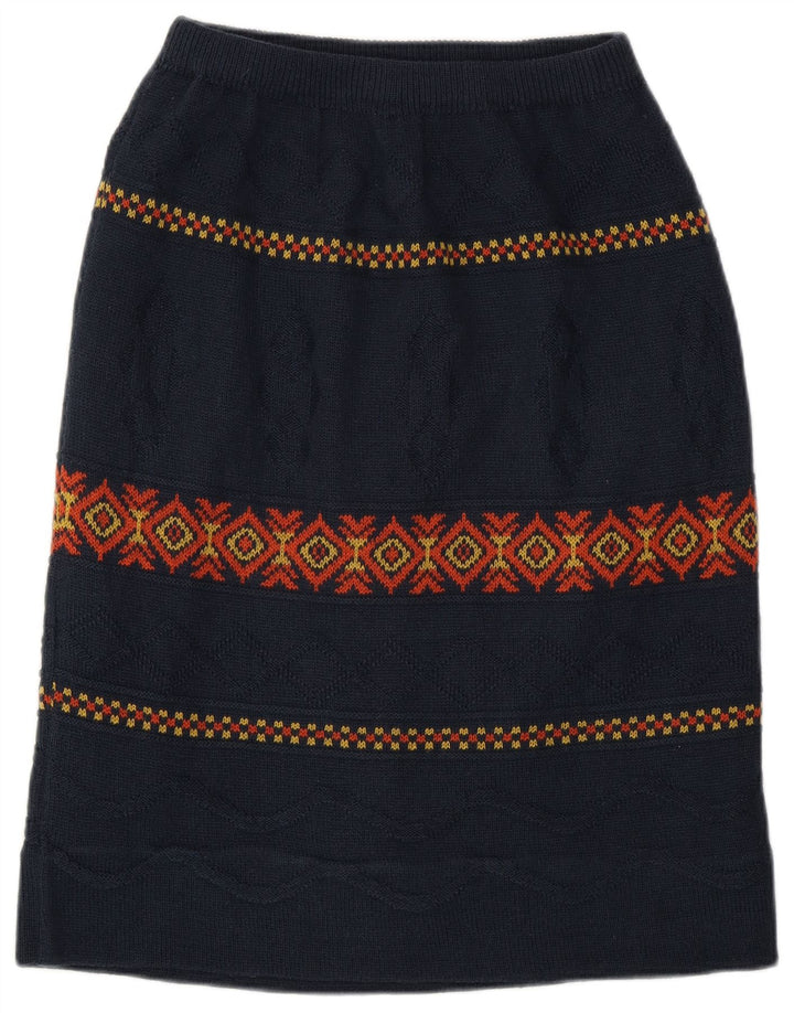 Vintage Damen Midirock W28 Medium Marineblau Argyle/Diamant