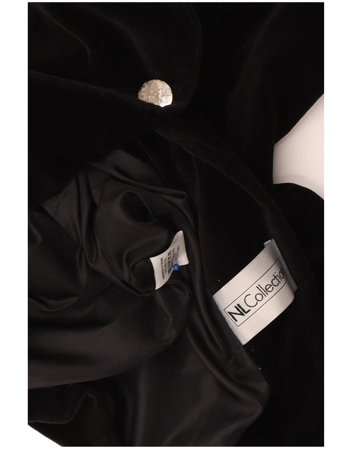 Vintage Damen 1 Knopf Samt Blazer Jacke UK 10 Small Schwarze Baumwolle