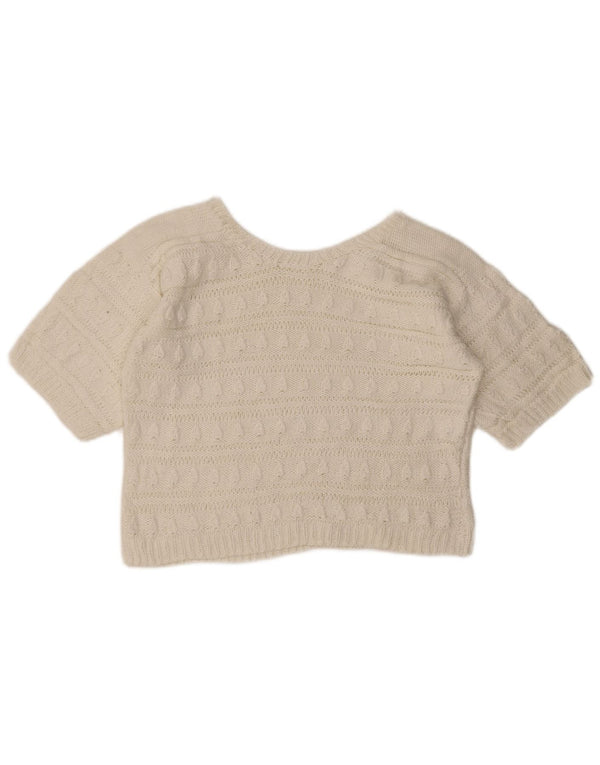 Vintage Damen Kurzärmeliger Pullover mit U-Boot-Ausschnitt UK 14 Mittelweiß