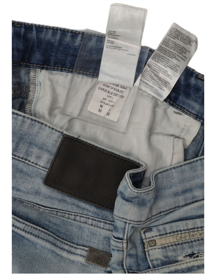 CALVIN KLEIN Herren Distressed Skinny Jeans 33 L32 Blaue Baumwolle
