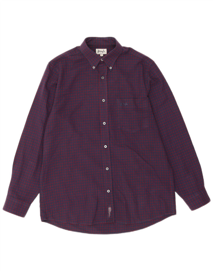 Pringle Herrenhemd, kleines violettes Gingham-Polyester