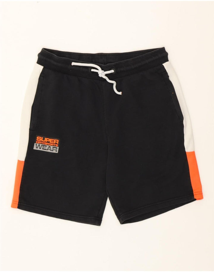 SUPERDRY Herren-Sportshorts mit Grafik, groß, schwarze Farbblock-Baumwolle