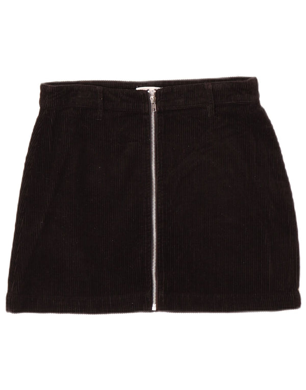 Topshop Damen Cordrock UK 10 Small W30 Schwarze Baumwolle