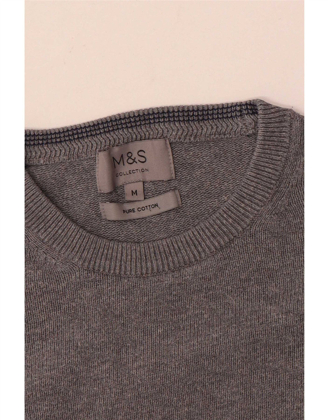 Marks & Spencer Herren-Pullover mit Rundhalsausschnitt, mittelgraue Baumwolle