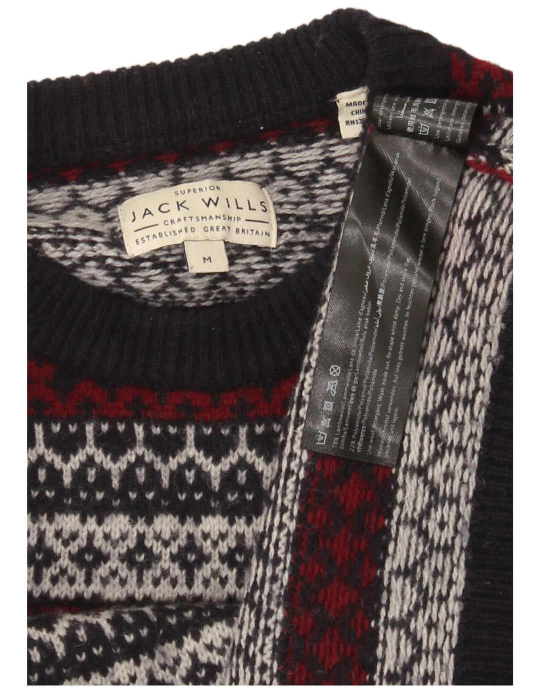 Jack Wills Herren-Pullover mit Rundhalsausschnitt, mittleres Marineblau, Fair Isle-Muster