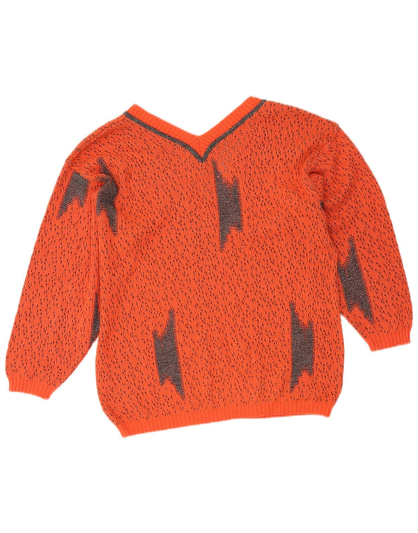 Vintage Damen V-Ausschnitt Pullover Pullover UK 16 Groß Orange meliert