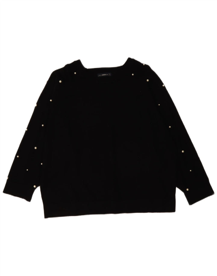 Zara Damen-Pullover, übergroß, U-Boot-Ausschnitt, Gr. 14, mittelschwarz