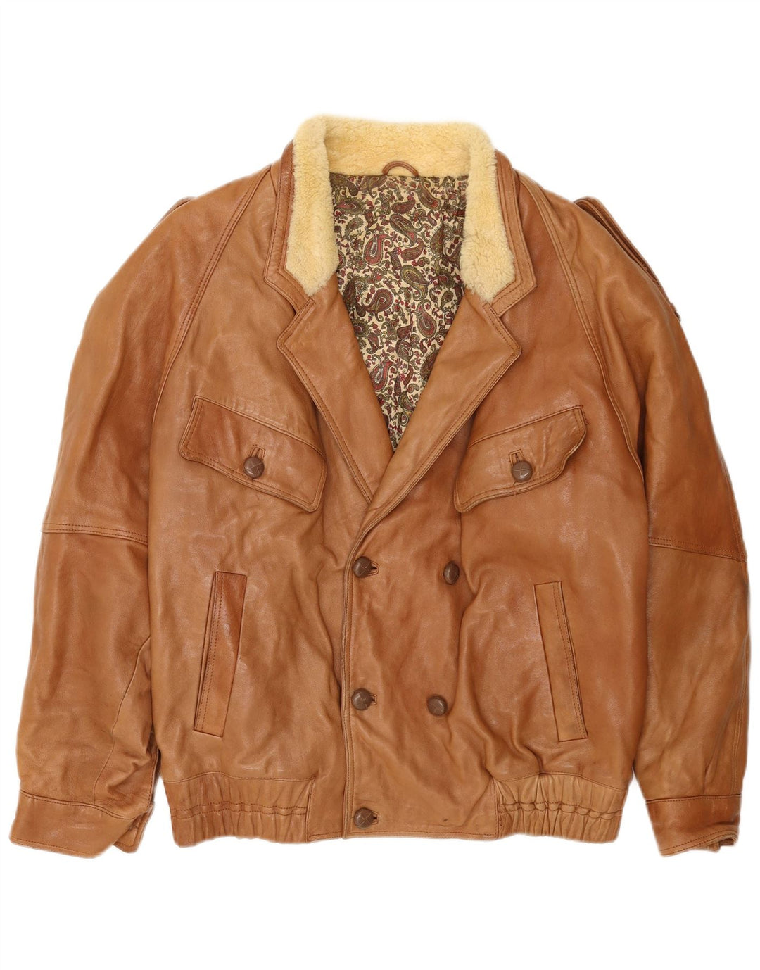 Vintage Herren Militär-Zweireiherjacke UK 40 Großes beiges Leder