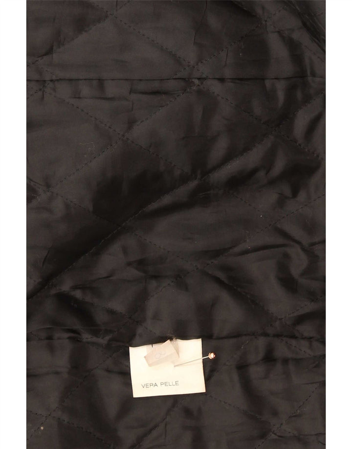 Vintage Damen Ledermantel UK 14 Medium Schwarz