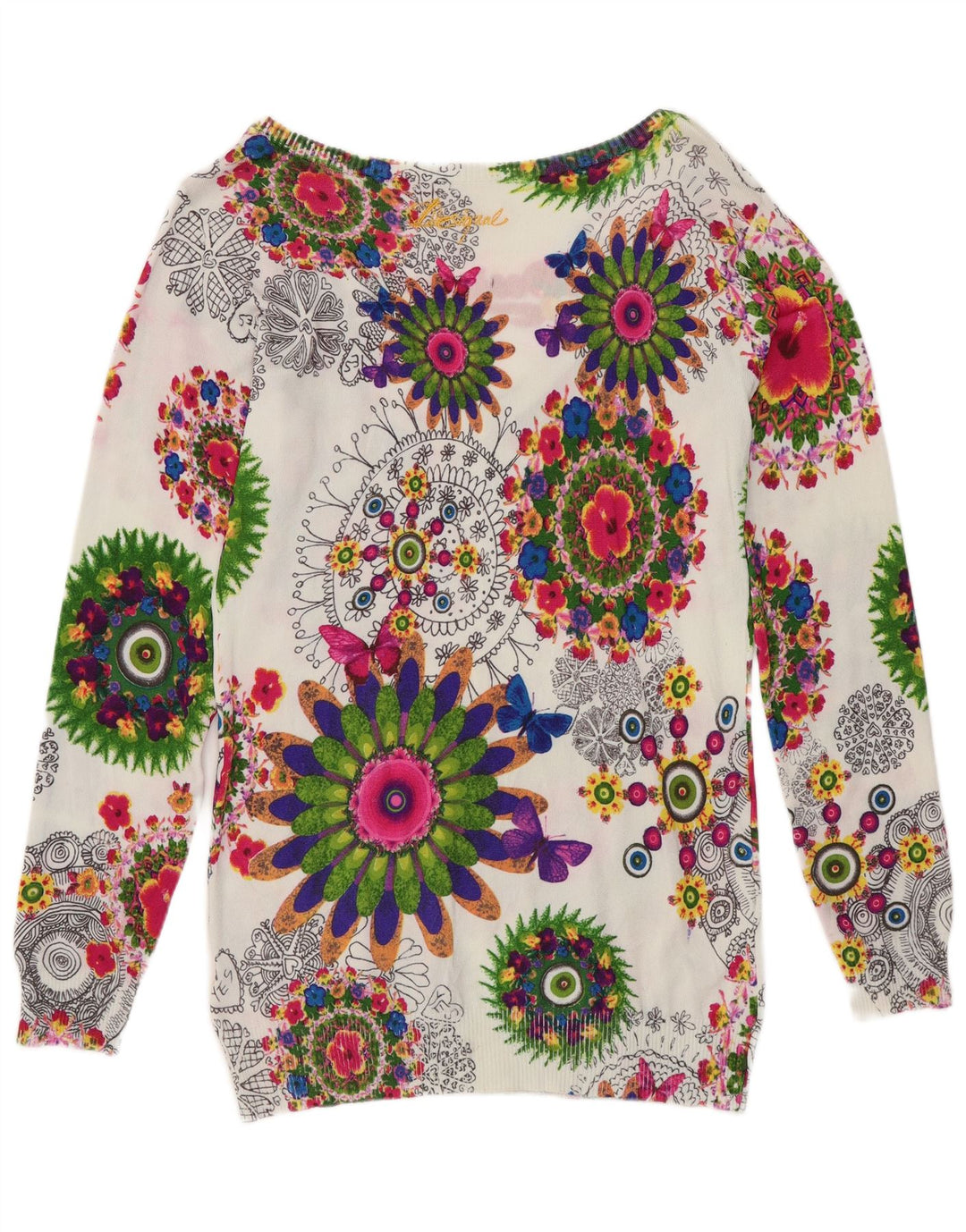Desigual Damen-Pullover mit V-Ausschnitt, Gr. 12, mittelgroß, mehrfarbig, Blumenmuster