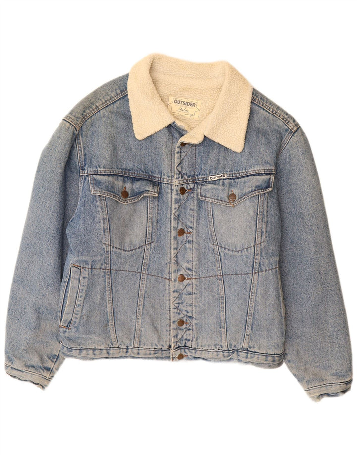 Outsider Herren Denim Sherpa Jacke UK 42 XL Blaue Baumwolle