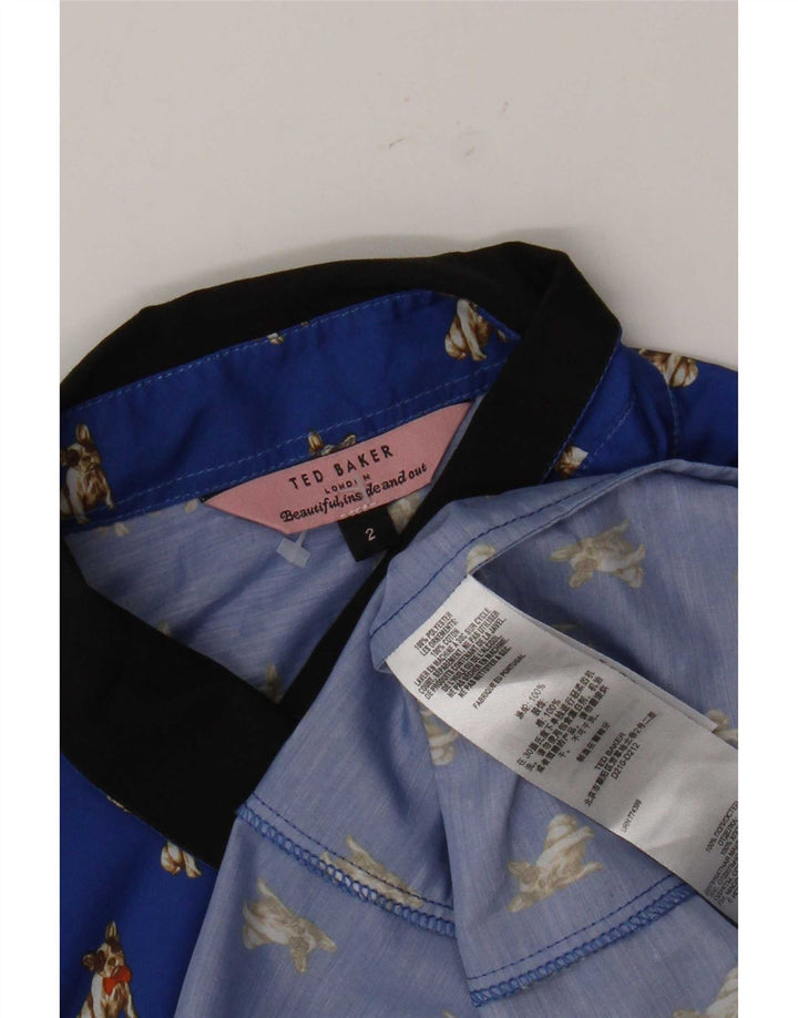 Ted Baker Damen-Hemd, Größe 2, klein, blau, Polyester mit Tiermuster