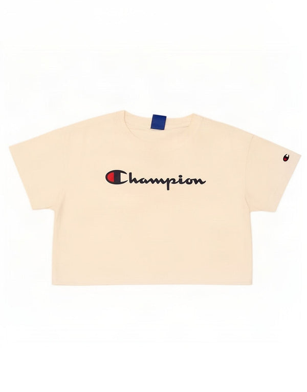 Champion Damen Crop Graphic T-Shirt Top UK 14 Mittelweiße Baumwolle