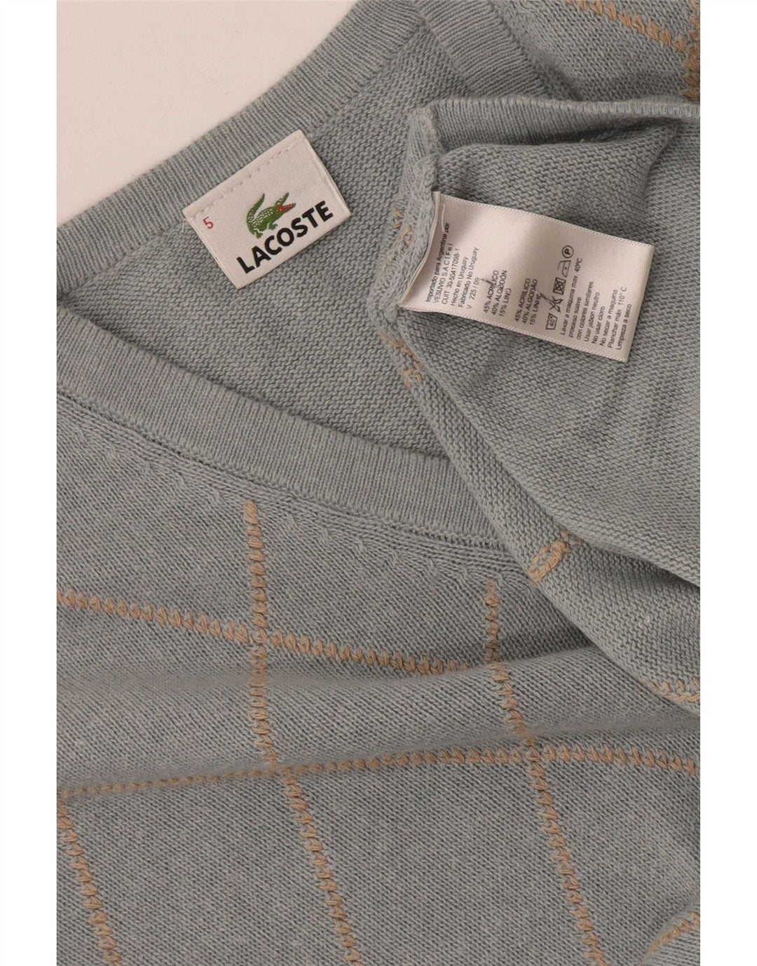 Lacoste Herren-Pullover mit V-Ausschnitt, Größe 5, groß, blaues Argyle/Diamant-Acryl
