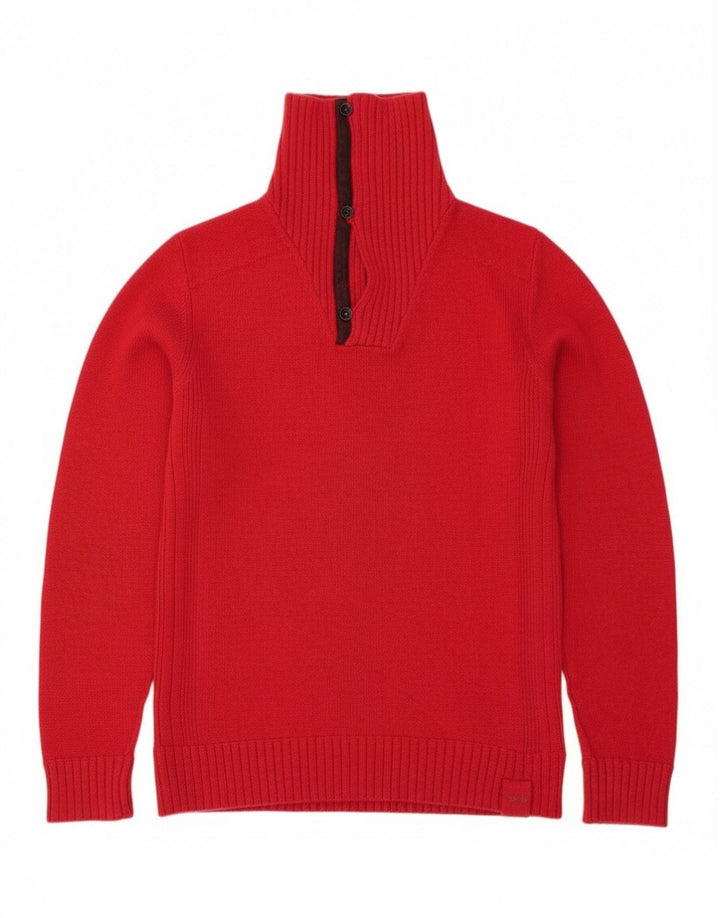 Gas Damen-Pullover mit Knopfkragen, UK 16, große rote Wolle