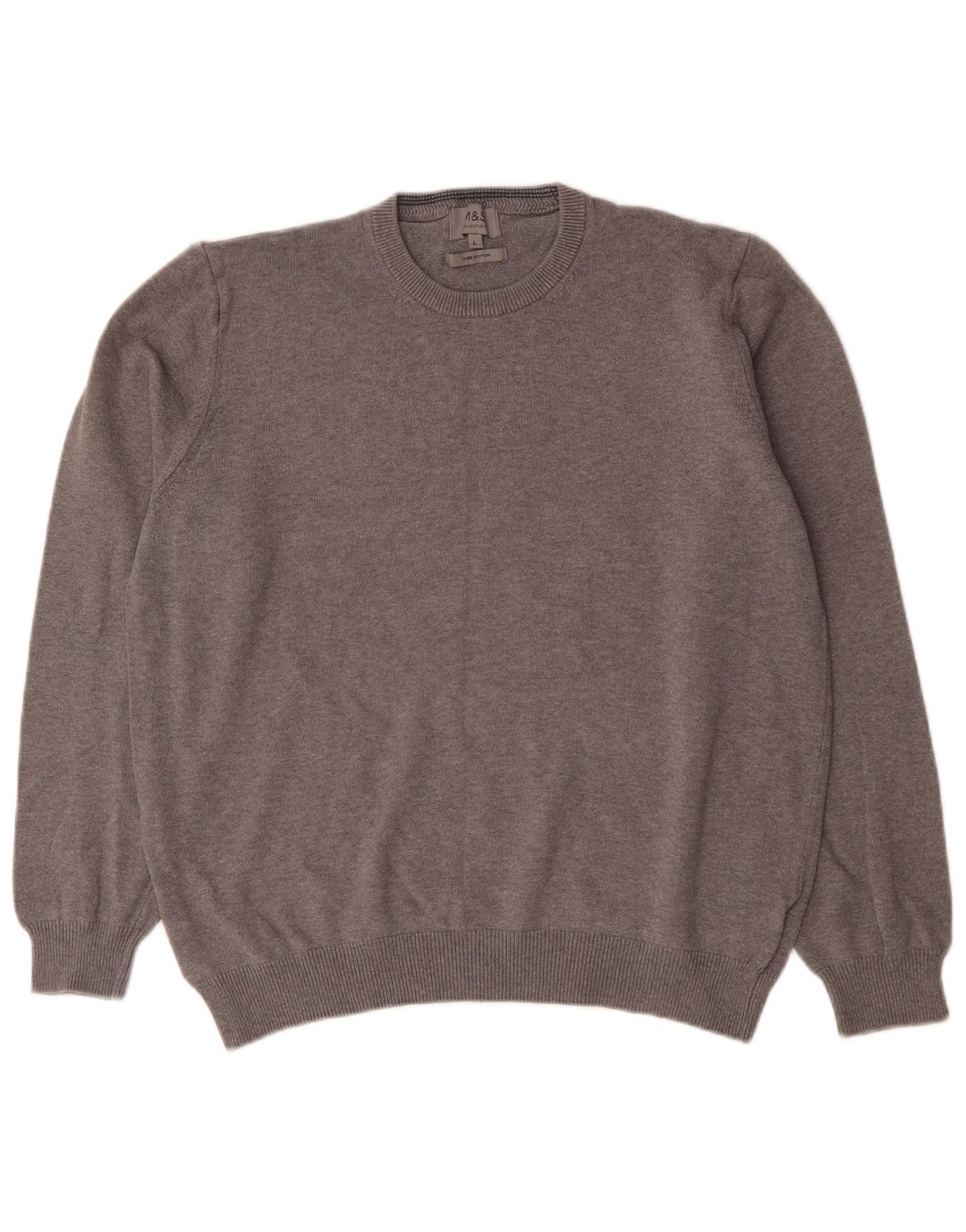 Marks & Spencer Herren-Pullover mit Rundhalsausschnitt, Größe L, aus grauer Baumwolle