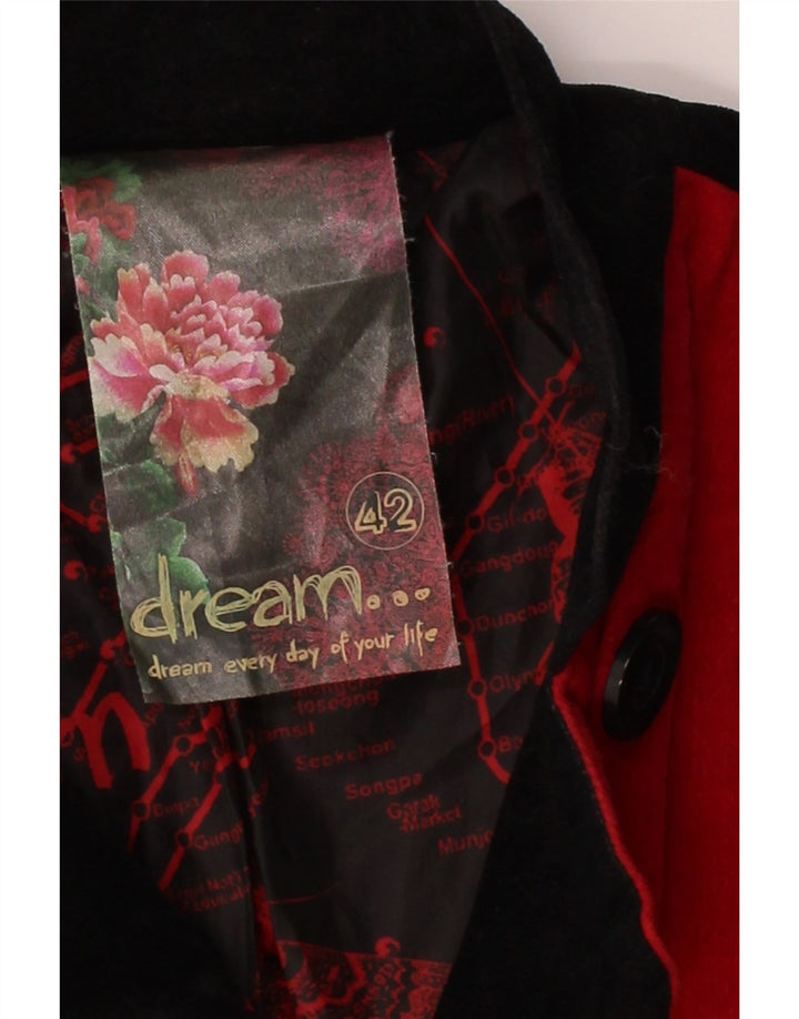DESIGUAL Womens Abstract Pattern Overcoat EU 42 Large Black Cotton Vintage Desigual and Second-Hand Desigual from Messina Hembry 