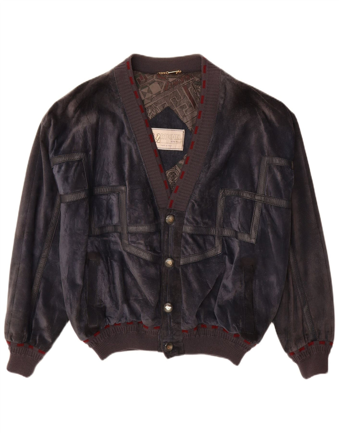 Michel Herren Wildleder Bomberjacke IT 52 XL Marineblaues Leder