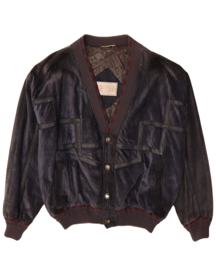 Michel Herren Wildleder Bomberjacke IT 52 XL Marineblaues Leder