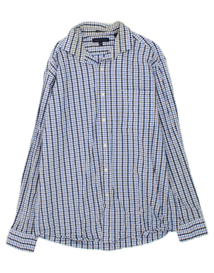 TOMMY HILFIGER Mens Regular Fit Shirt Size 16 1/2 Large Blue Check Cotton Vintage Tommy Hilfiger and Second-Hand Tommy Hilfiger from Messina Hembry 