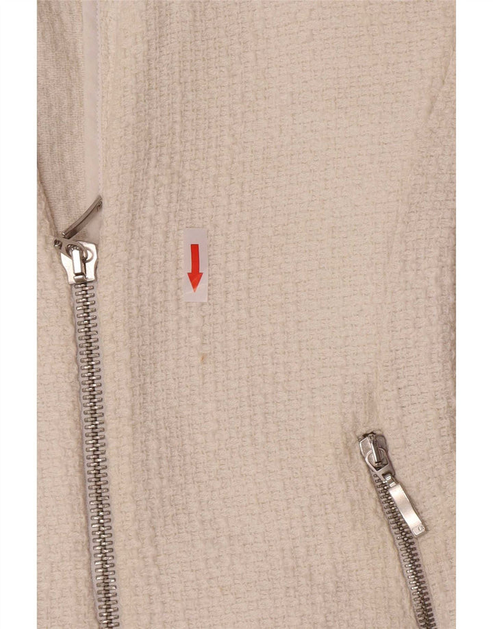 Zara Damen Crop Blazer Jacke UK 8 Small Weiße Baumwolle