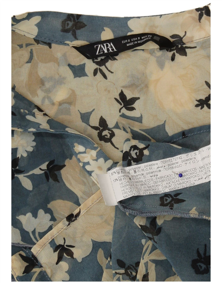 Durchsichtige Damen-Hemdbluse von Zara, Größe S, blau, geblümt, Polyester
