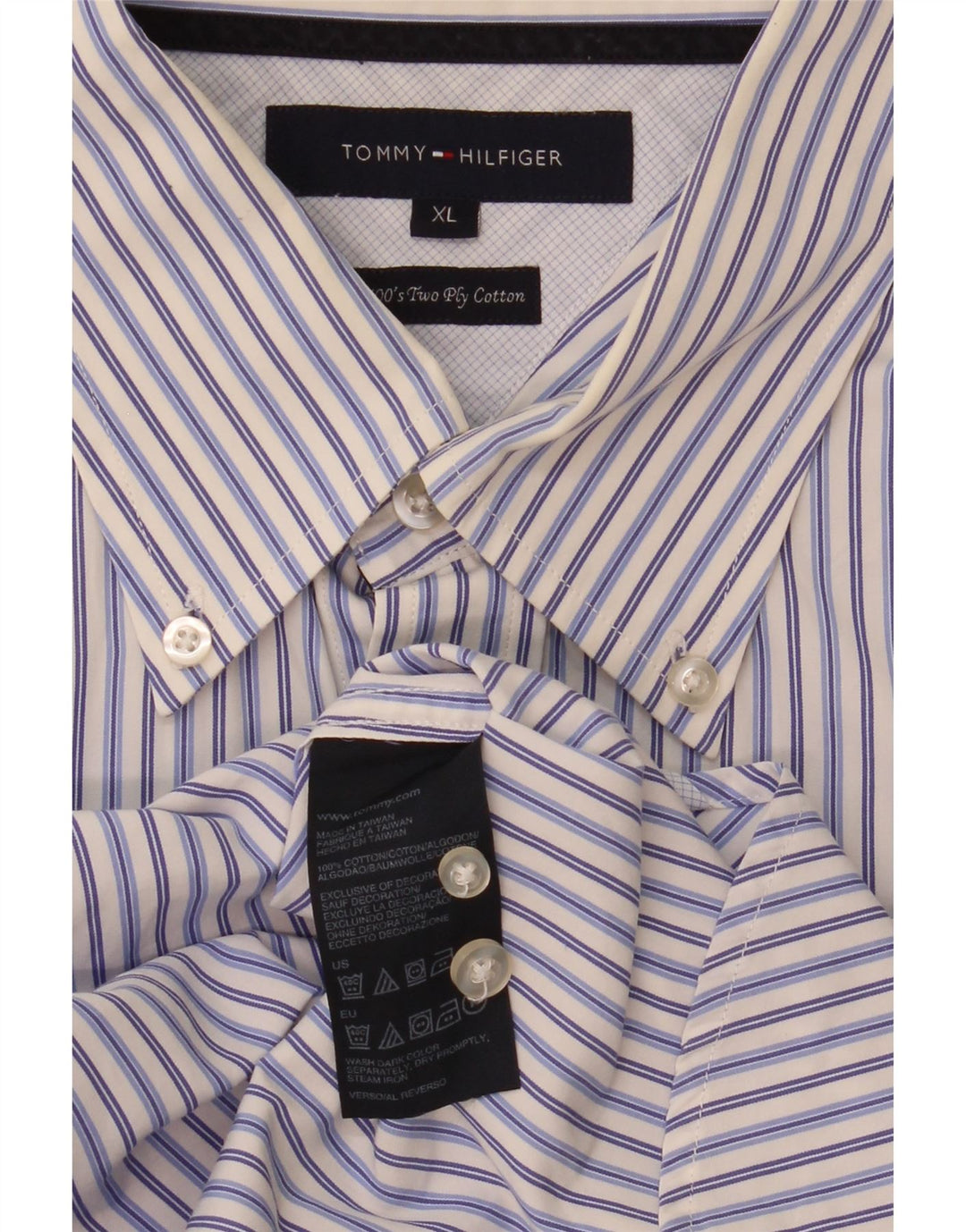 Tommy Hilfiger Herrenhemd XL blau gestreift aus Baumwolle