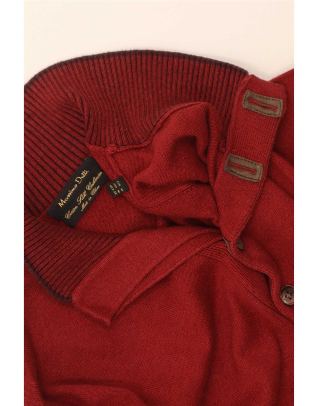 Massimo Dutti Herren-Pullover mit Knopfkragen, mittlere kastanienbraune Baumwolle