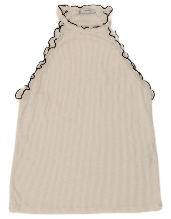 Zara Damen Crop Neckholder Top UK 12 Mittelweiße Baumwolle