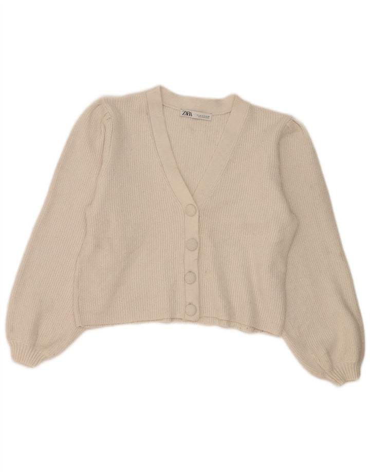 Zara Damen Crop Cardigan Pullover UK 14 Mittelweiße Viskose