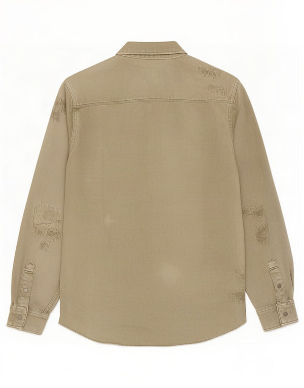 Zara Herren-Jeanshemd mit entspannter Passform, große Khaki-Baumwolle