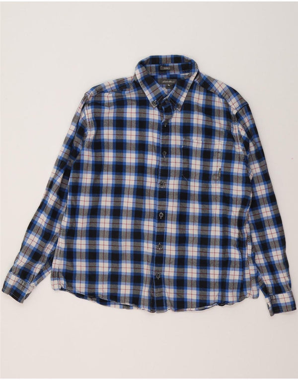 EDDIE BAUER Herren-Flanellhemd mit klassischer Passform, XL, blau kariert, Baumwolle