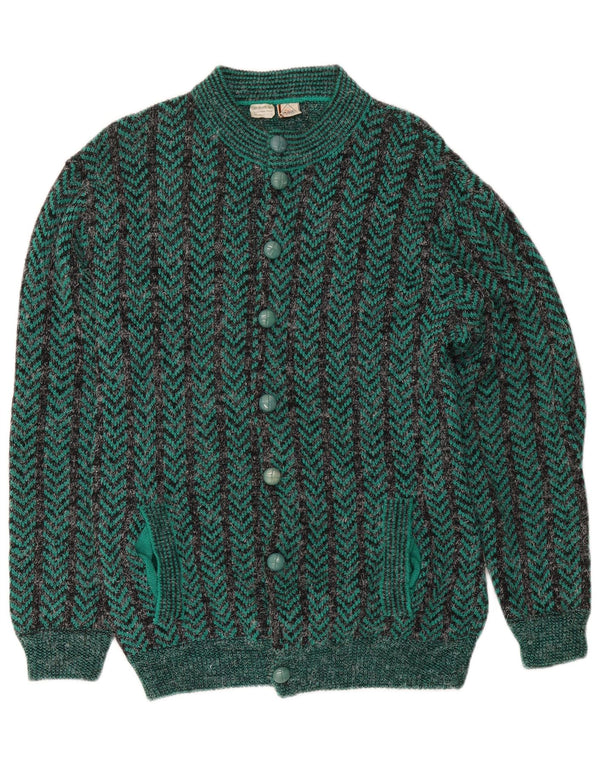 Vintage Herren-Strickjacke mit normaler Passform, Mittelgrünes Chevron-Acryl