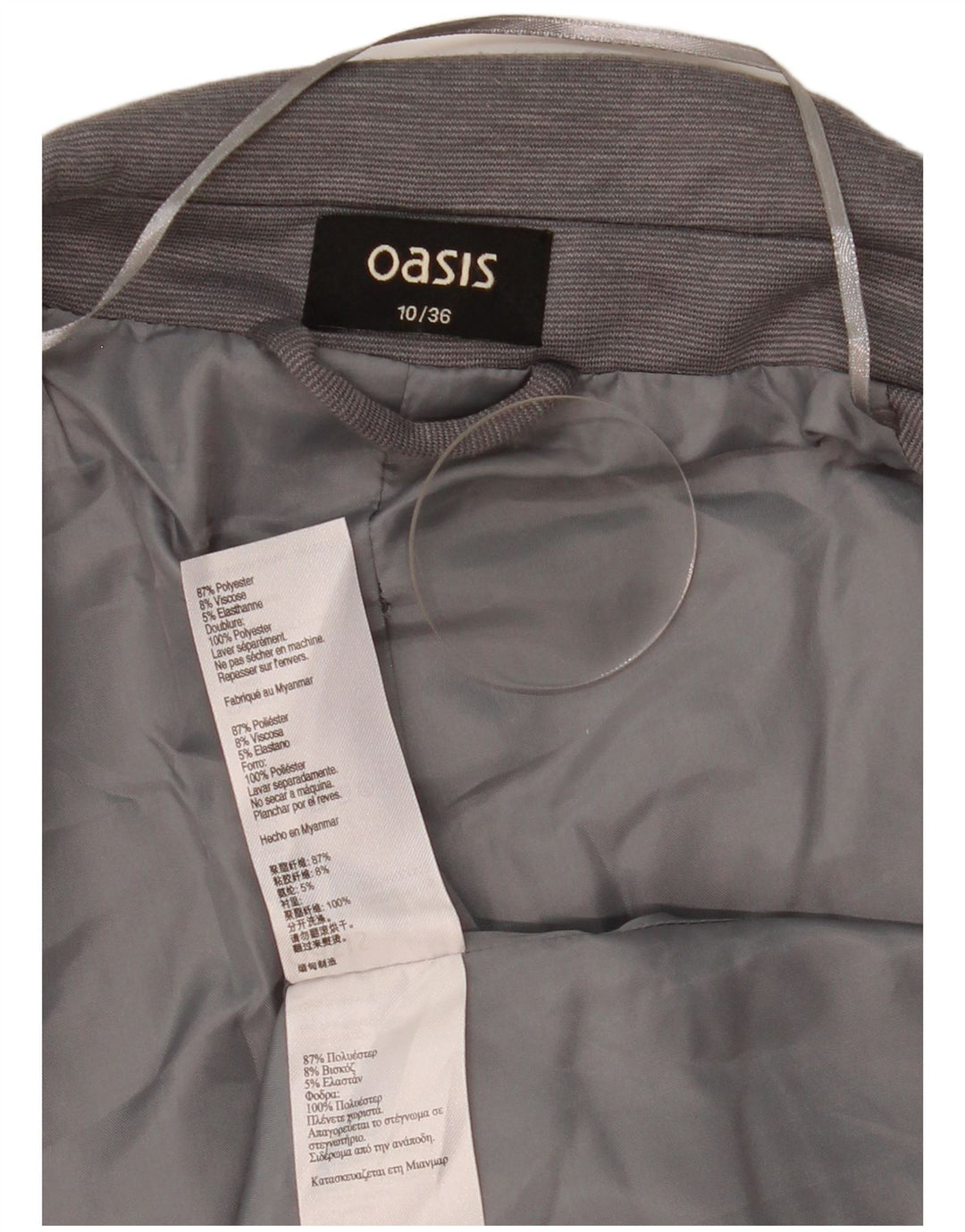 Offene Blazer-Jacke für Damen von Oasis, Gr. 10, Größe S, Grau, Nadelstreifen, Polyester