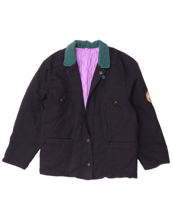 Vintage Damen 2-Knopf-Blazer-Jacke IT 44 Medium Navy Blue Colourblock