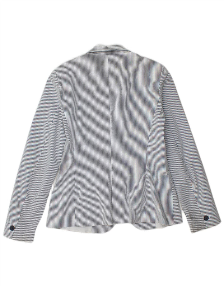 Zara Damen-Blazer mit 1 Knopf, EU 36, kleine blaue Nadelstreifen-Baumwolle